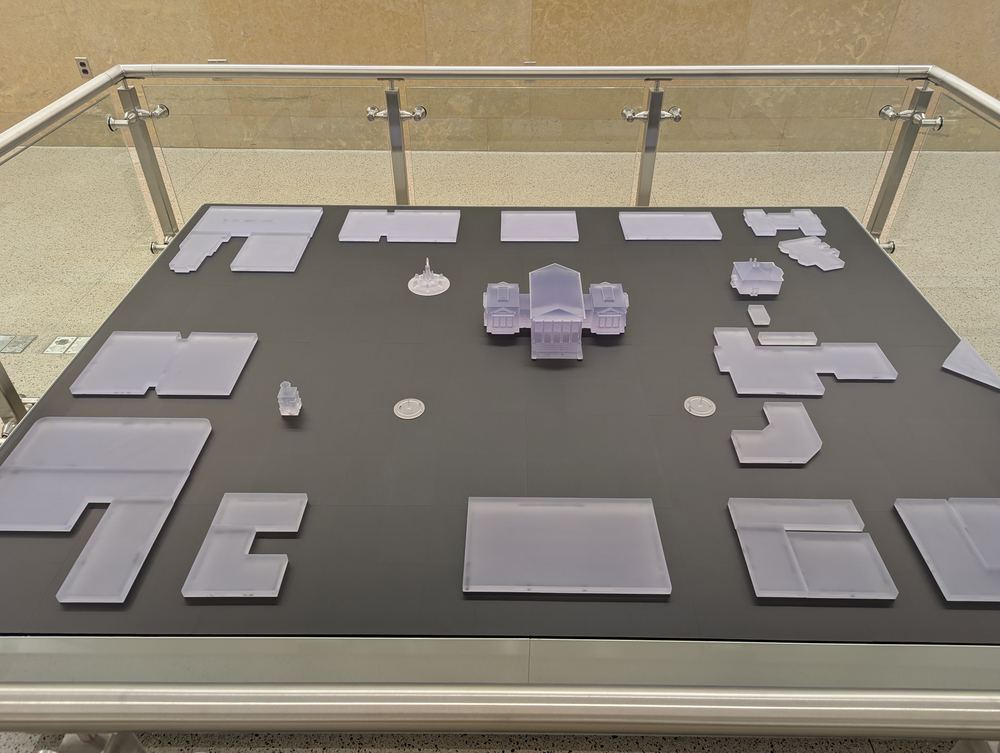 The Virginia Capitol table model with clear acrylic building blocks in place, unlit