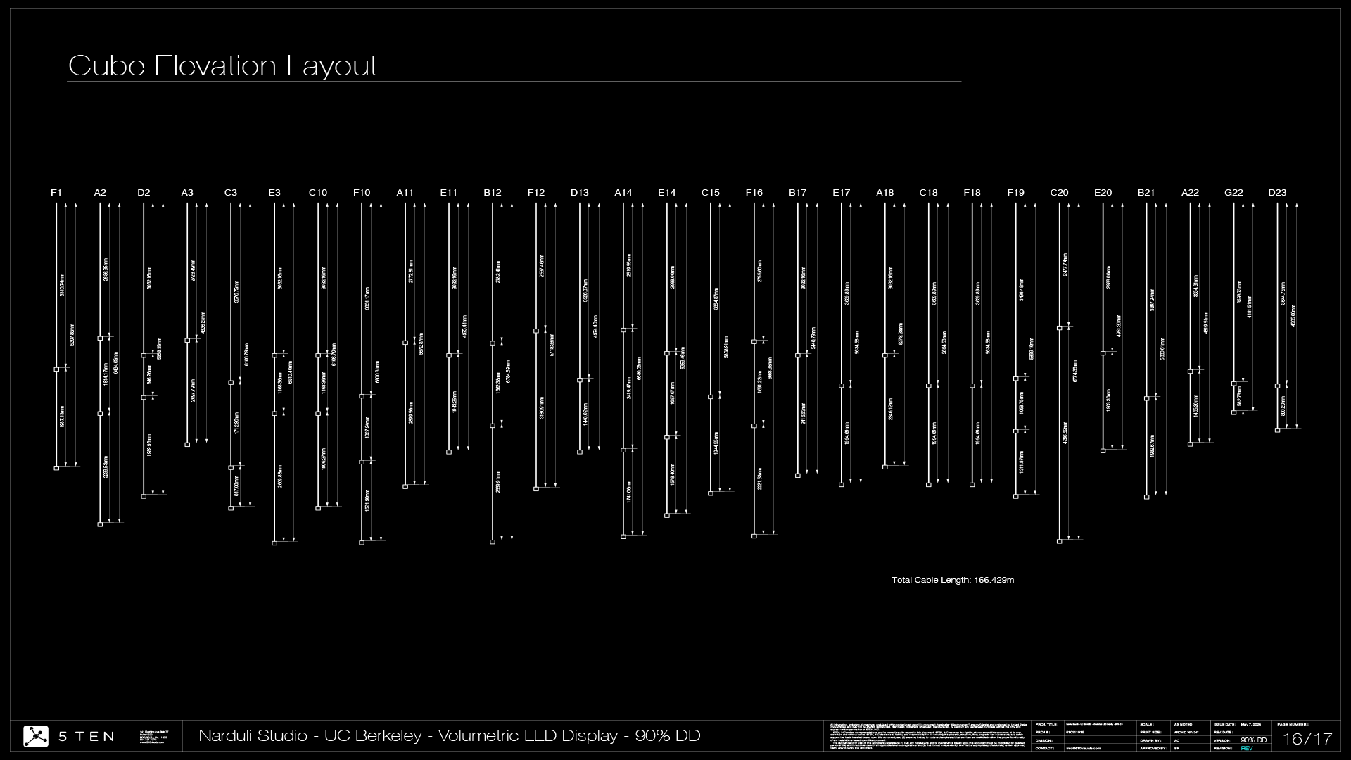 TEN cube elevation layout drawing for the Narduli Studio volumetric LED display
