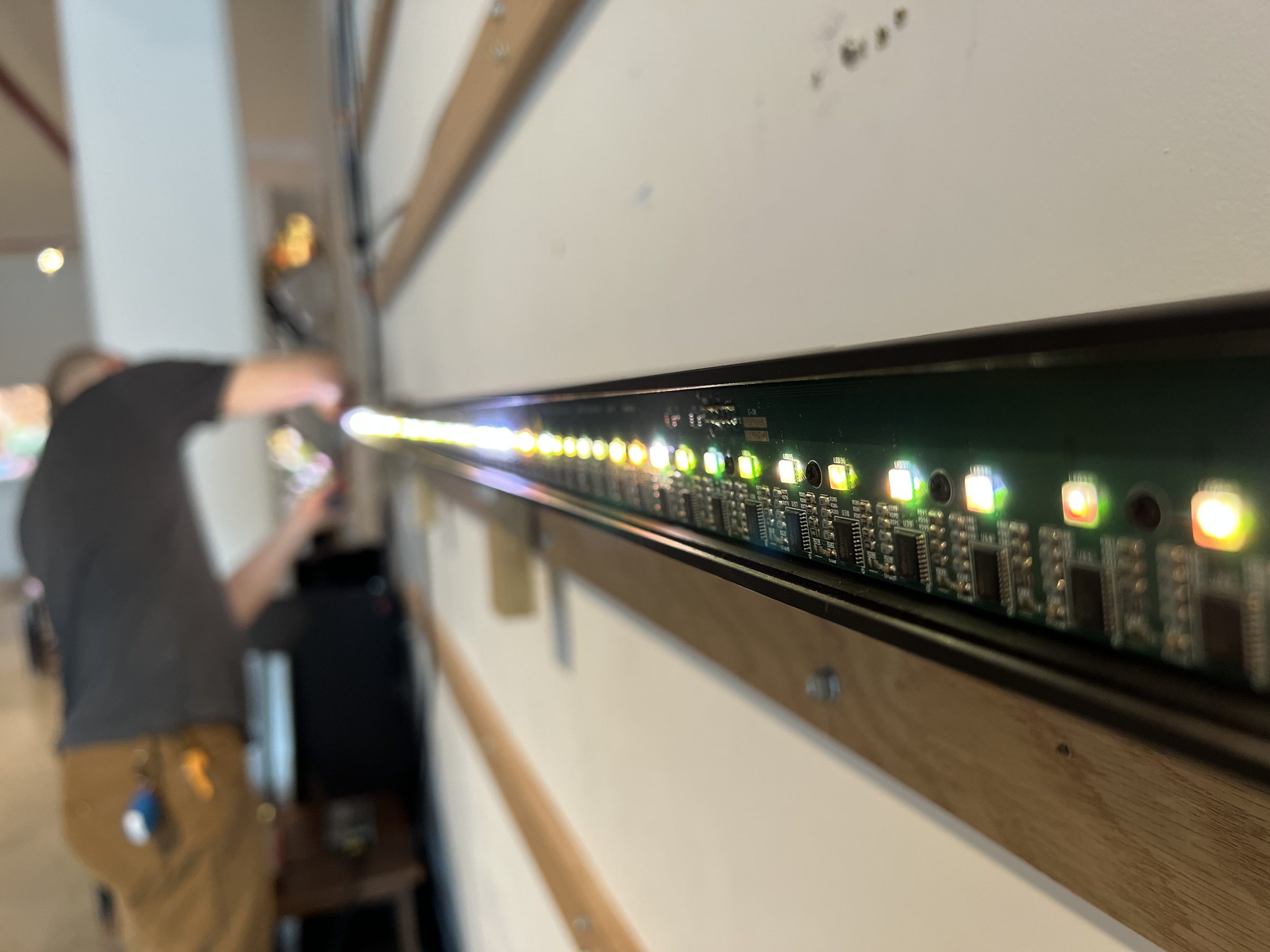 Ben testing the Sidewalk Studio LED pixel strip at the 5 TEN workshop