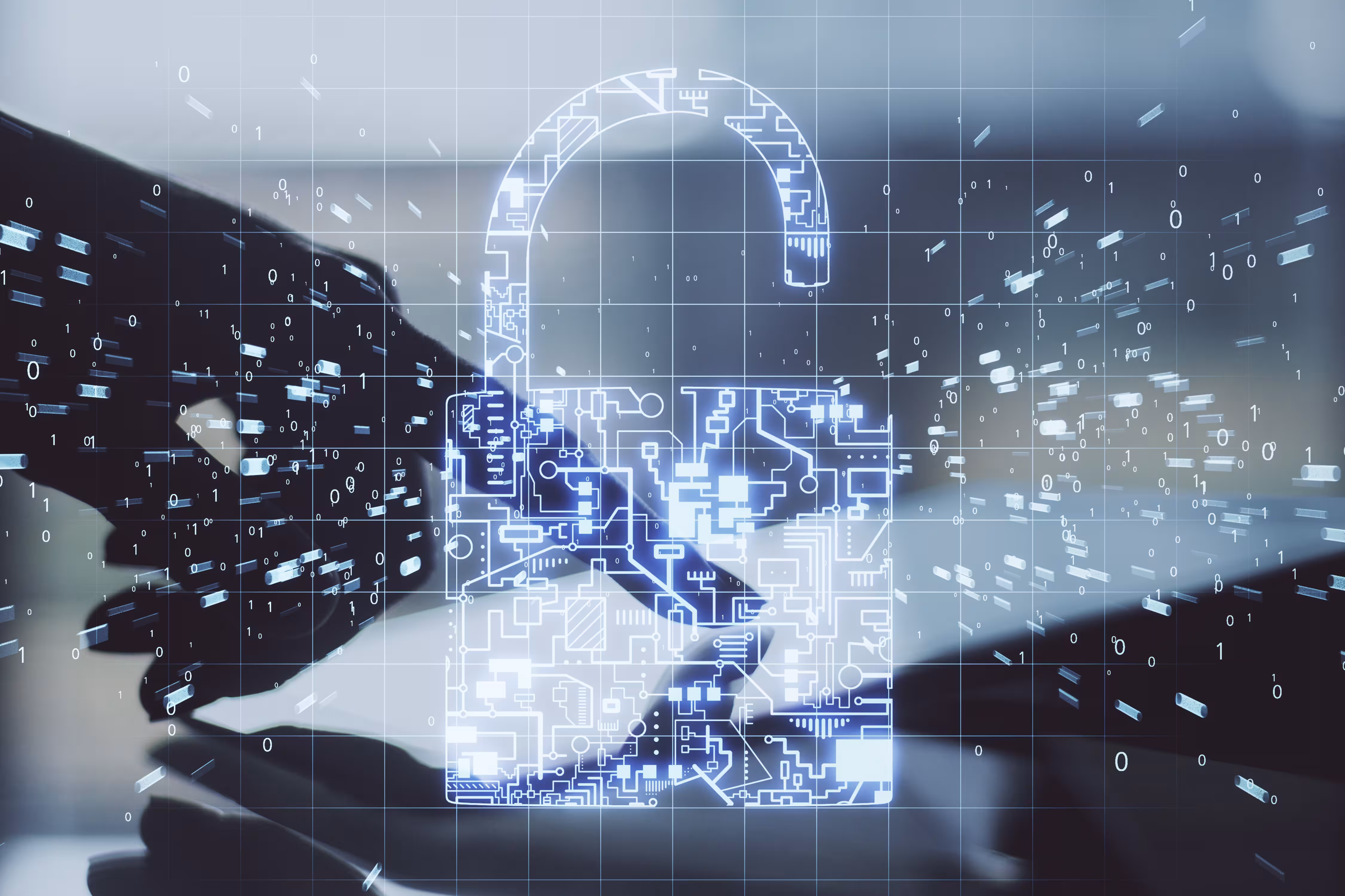 Image - Abstract Padlock Cybersecurity System with Binary Code