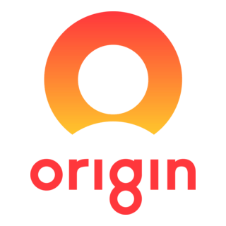 Origin Energy logo with a red to orange gradient circular icon above the word origin in red lowercase letters.