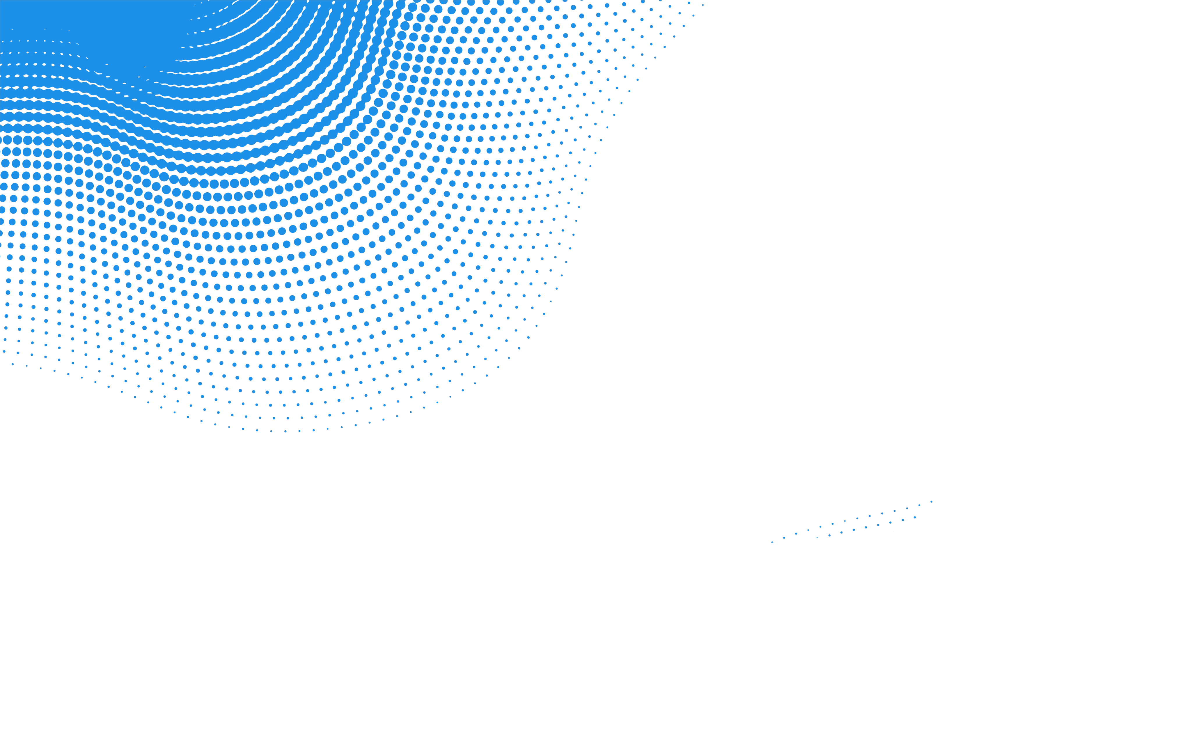 Abstract halftone pattern with blue gradient dots on a black background forming a wave shape.