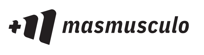 Logo with a plus sign and a stylized dumbbell icon followed by the text masmusculo. SUPLEMENTOS DEPORTIVOS