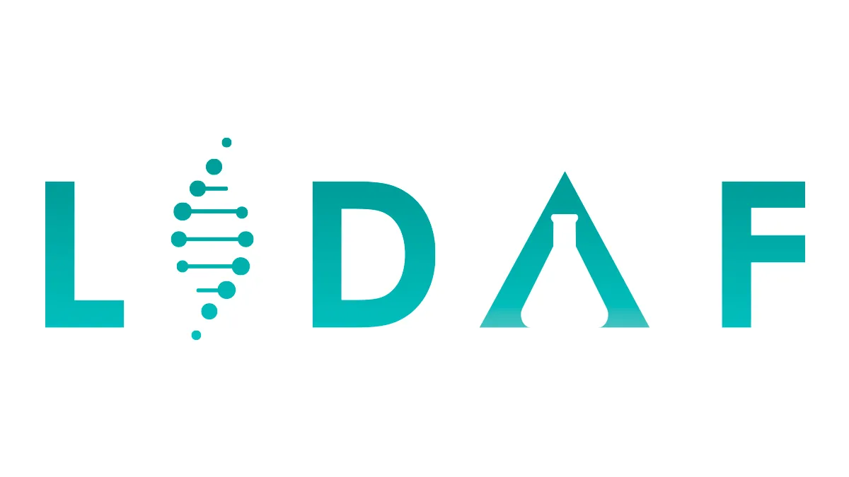 Logo with letters L, D, A, F where L is followed by a DNA double helix icon and A contains a laboratory flask. LIDAF Laboratorio