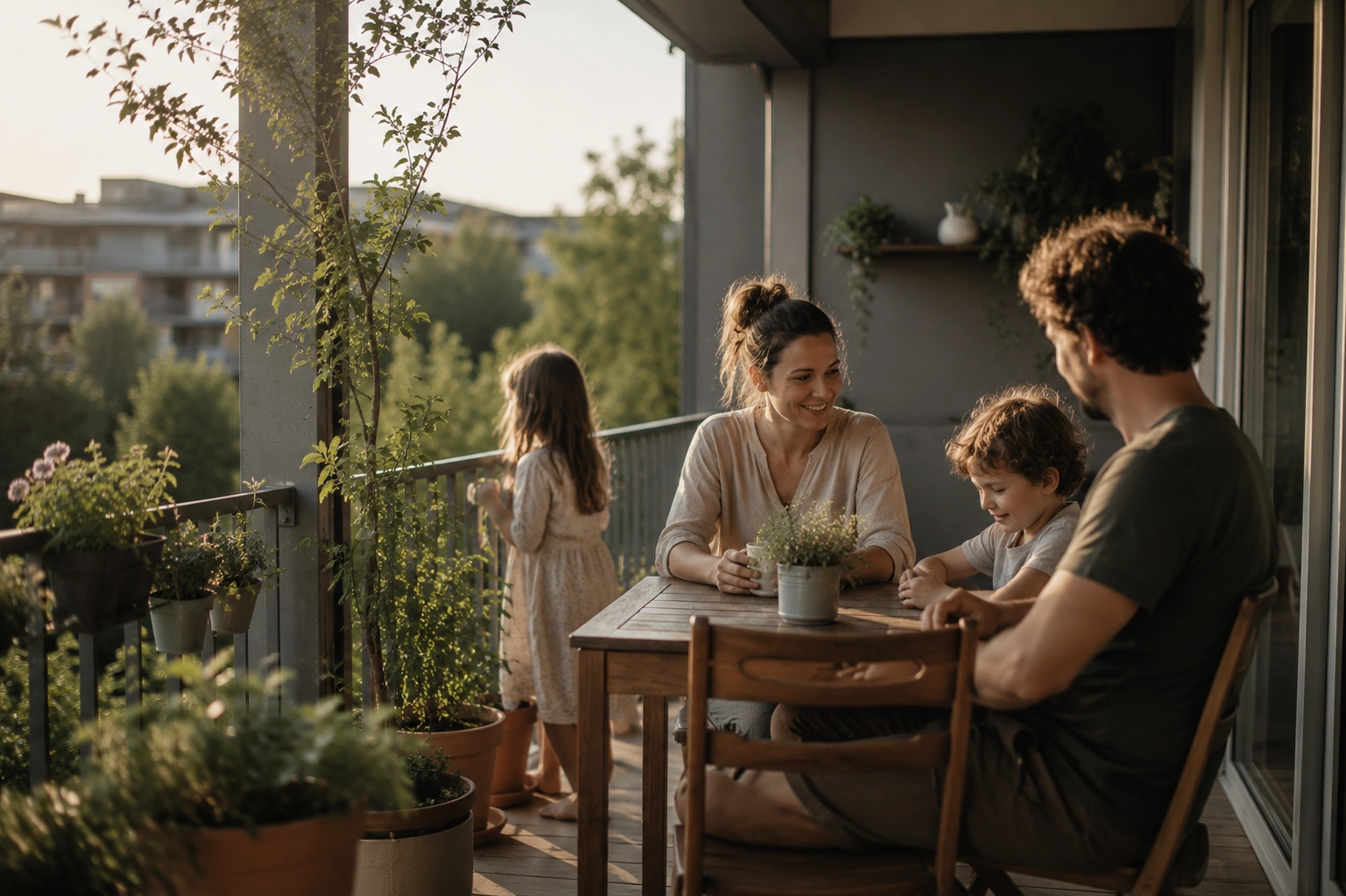 Familie auf Balkon