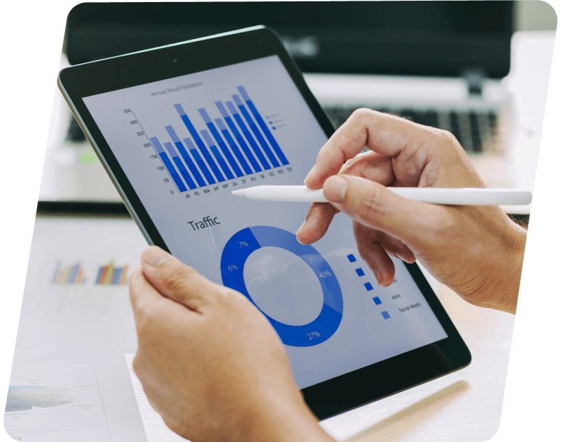 Marketing performance analytics on a tablet used for strategic traffic scaling by Converxion Lab