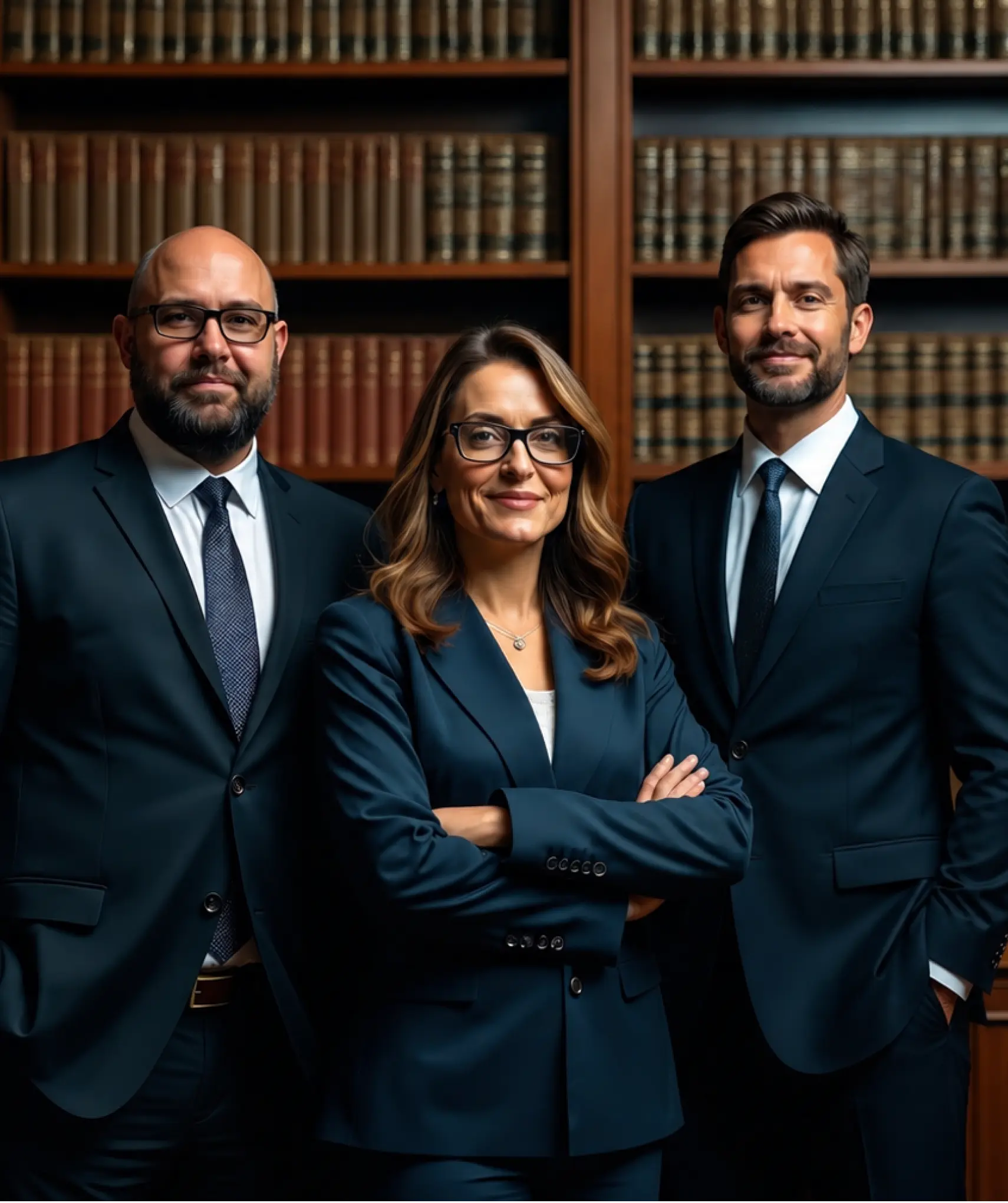 Law firm team and attorneys representing legal practice categories