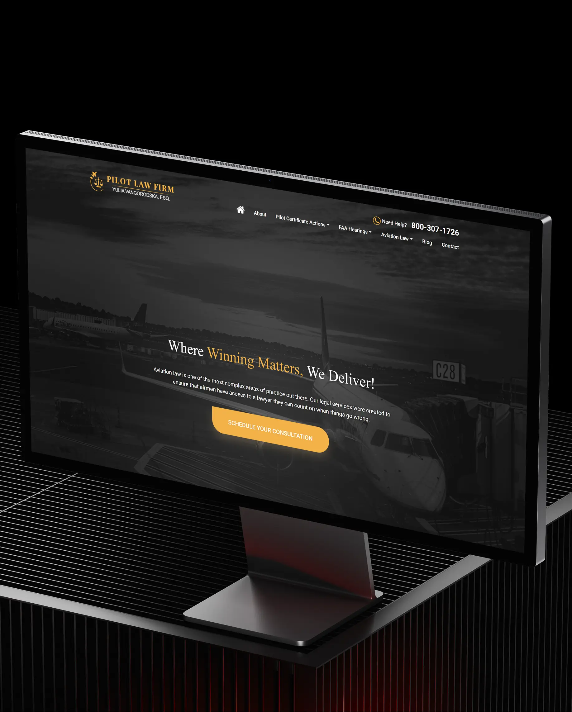 Pilot Law Firm website design project displayed on desktop monitor mockup