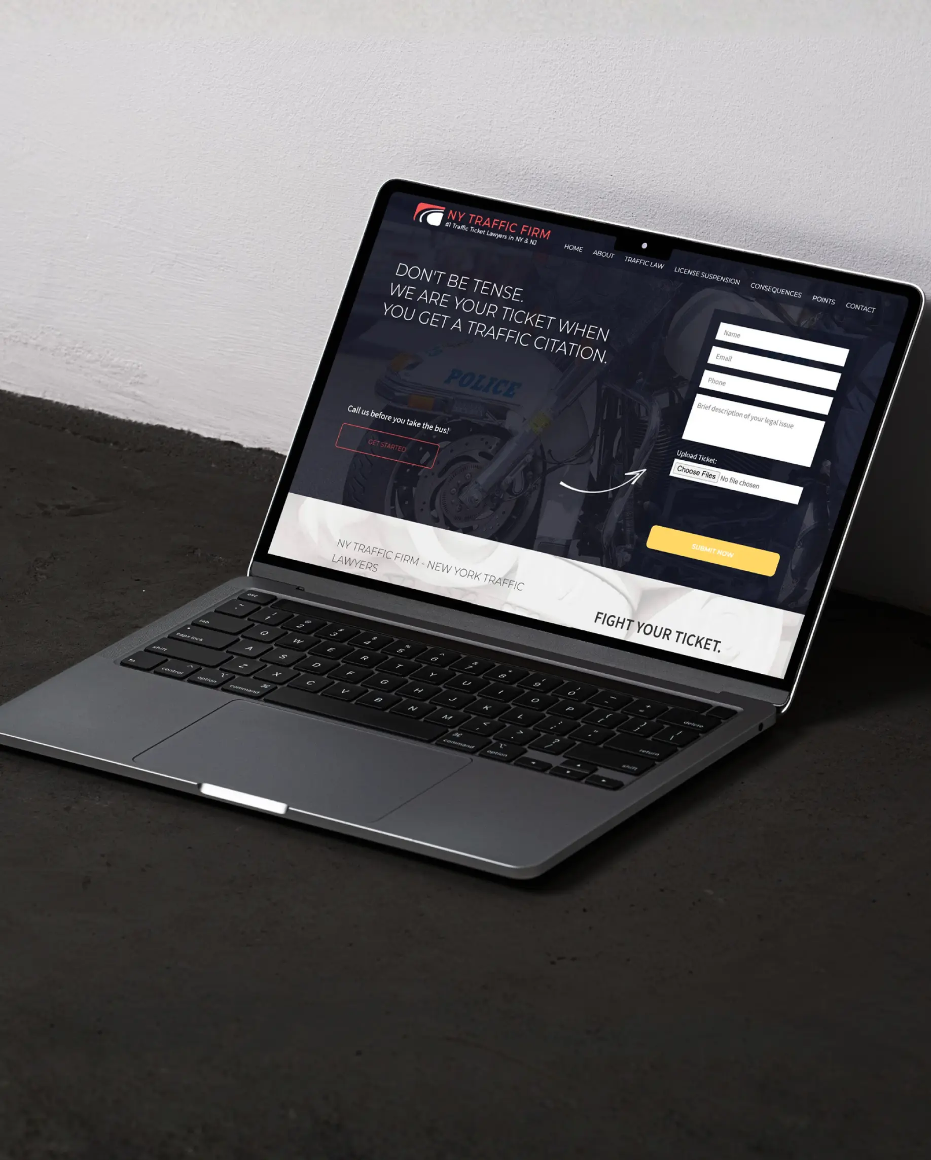 NY Traffic Law Firm website design project displayed on laptop mockup