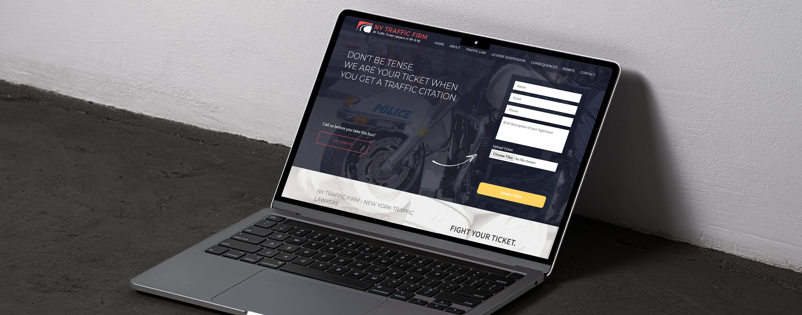 NY Traffic Law Firm website design project displayed on laptop mockup
