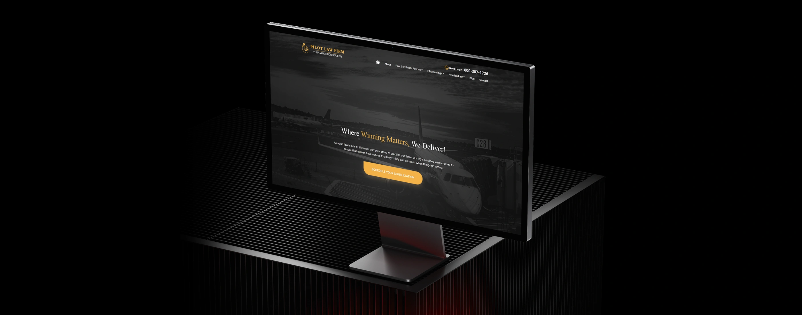 Pilot Law Firm website design project displayed on desktop monitor mockup