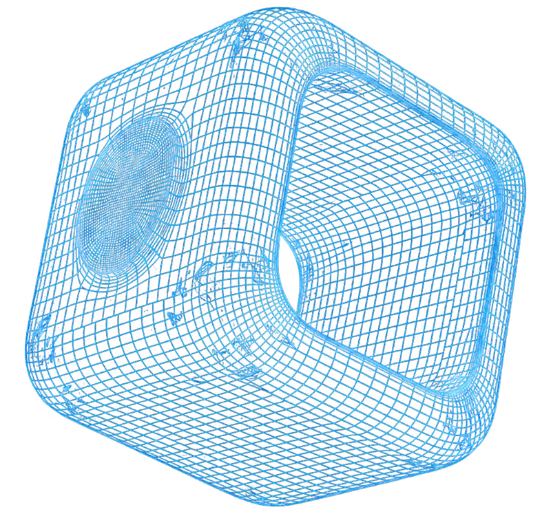 Metallic 3D cube with scan outline