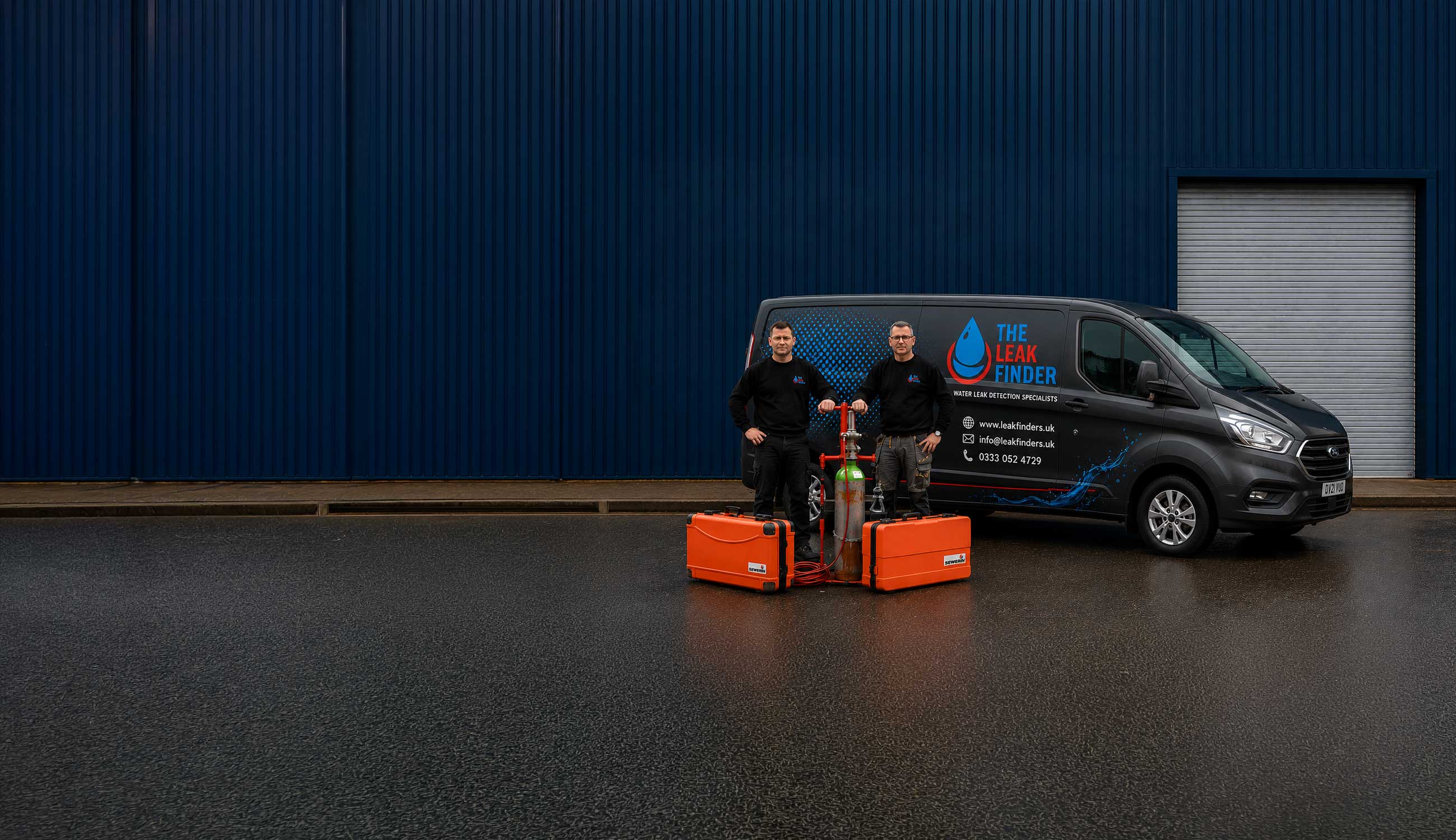 Leak Finders engineer with leak detection equipment