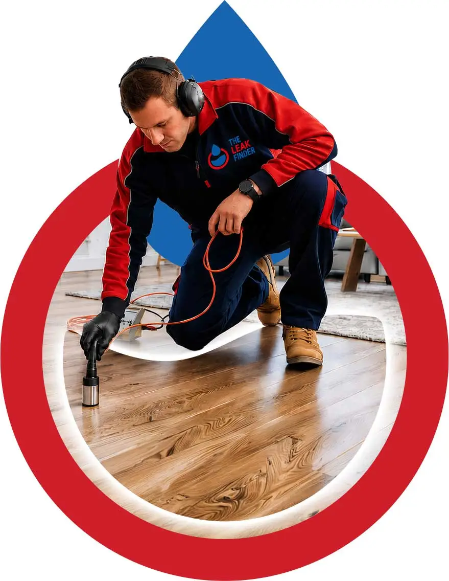 Leak Finders technician performing non-invasive water leak detection inside a residential property