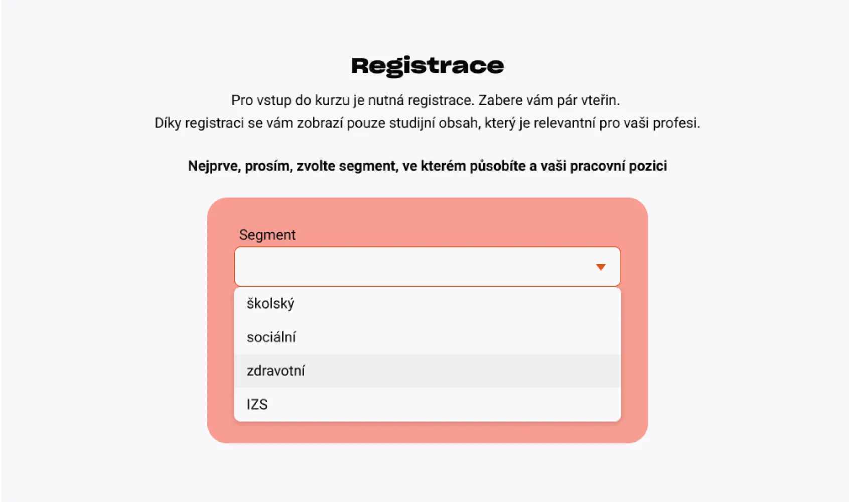Registrační formulář EDUportálu s výběrem segmentu