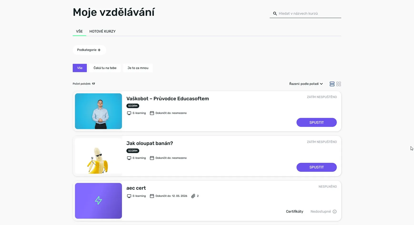 Přehled kurzů v sekci Moje vzdělávání v EDUportálu