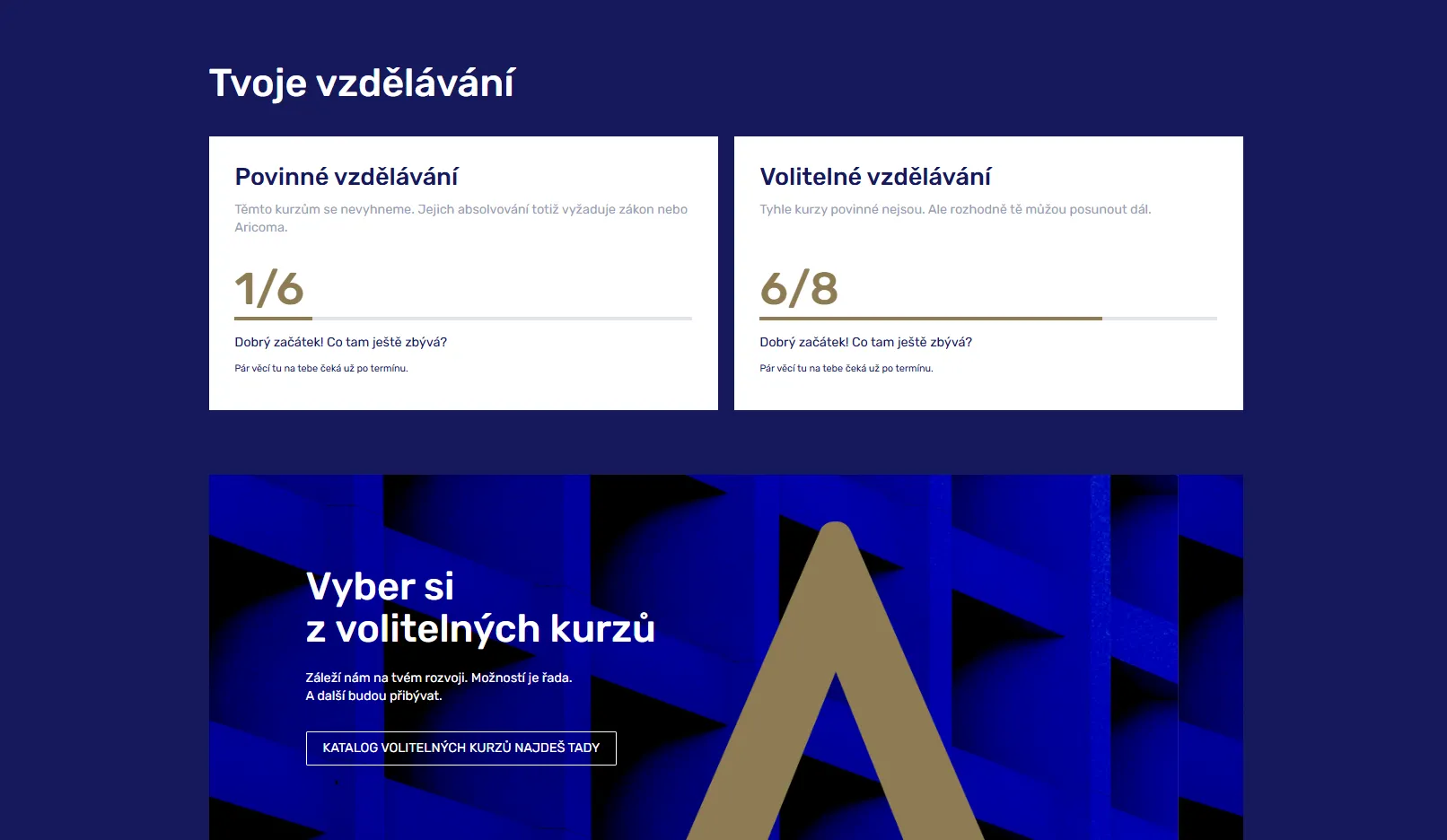 Ukázka prostředí LMS Competent s přehledem vzdělávání