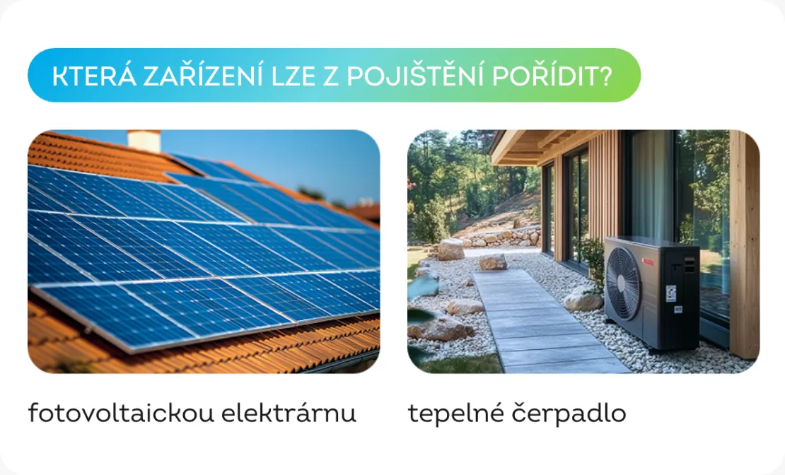 Obrazovka kurzu Která zařízení lze z pojištění pořídit s fotografiemi fotovoltaiky a tepelného čerpadla