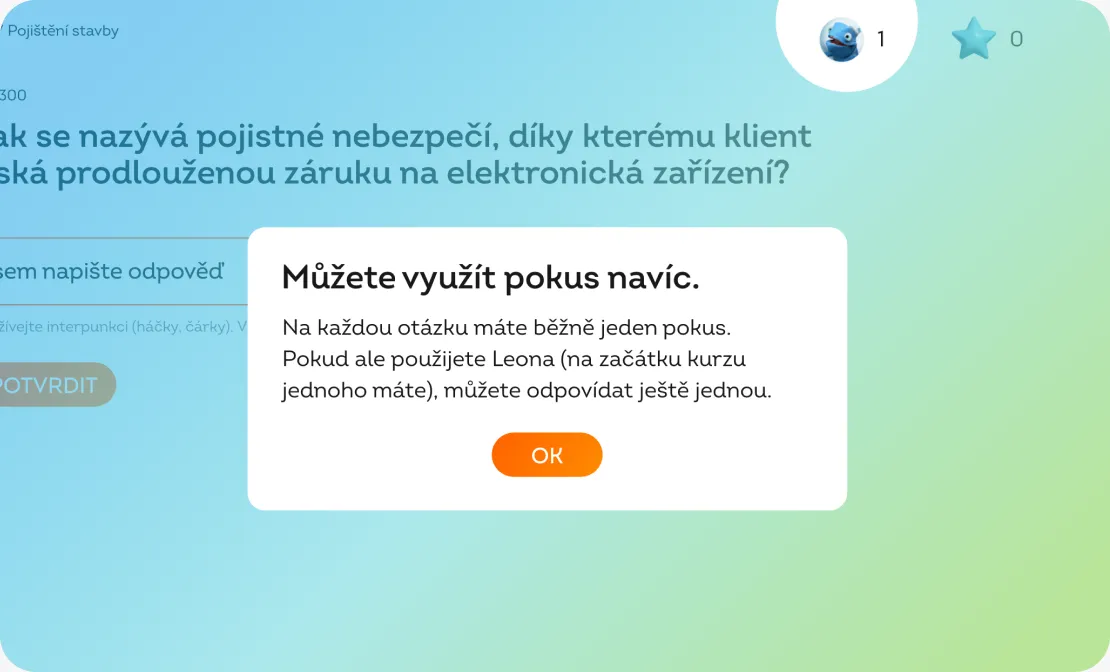 Nabídka použití žolíka chameleona pro pokus navíc v kurzu