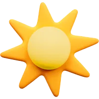 Eine 3D Illustration einer Sonne, die in Gelb leuchtet.
