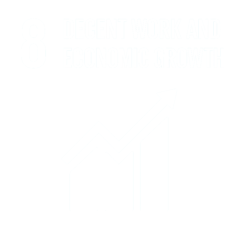 UN Sustainable Development Goal 8 icon for Decent Work and Economic Growth in white outline