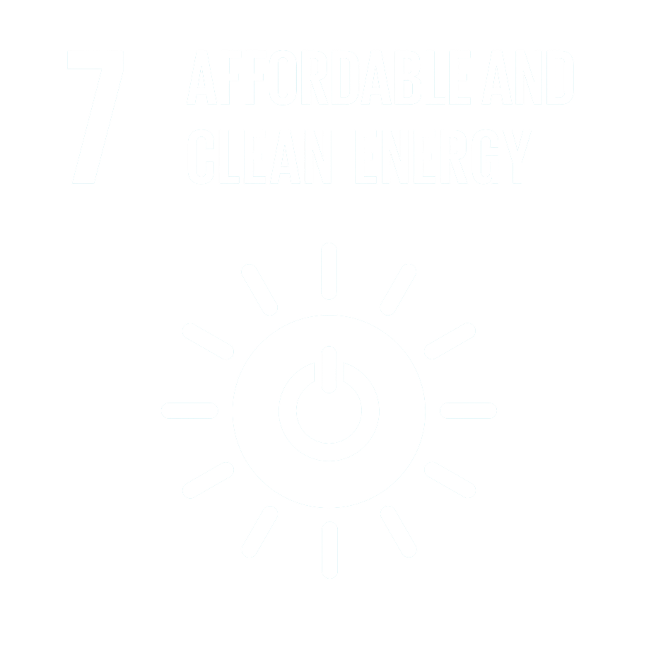UN Sustainable Development Goal 7 icon for Affordable and Clean Energy in white outline