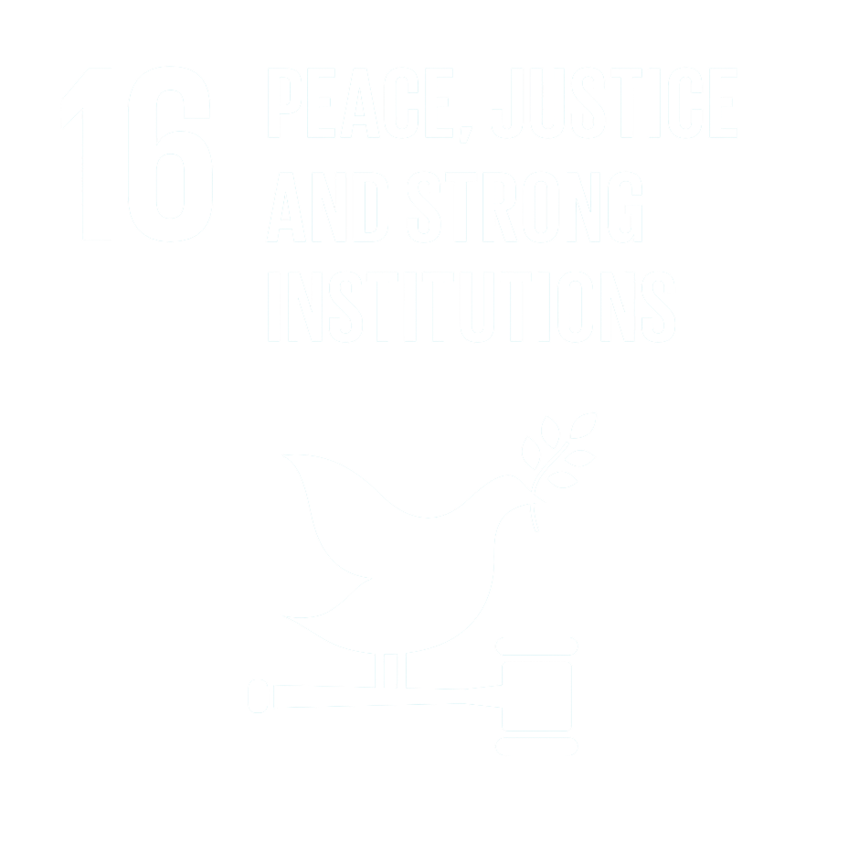 UN Sustainable Development Goal 16 icon for Peace, Justice and Strong Institutions in white outline