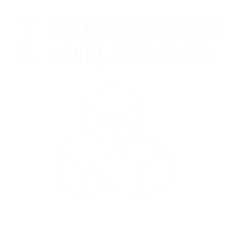 UN Sustainable Development Goal 9 icon for Industry, Innovation and Infrastructure in white outline