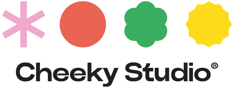 Logo with four colorful shapes and the text 'Cheeky Studio' beneath them.