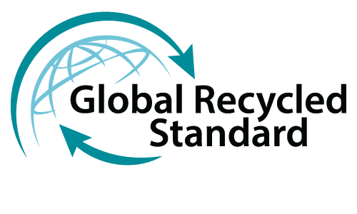 Global Recycled Standard logo with a globe and two blue circular arrows.