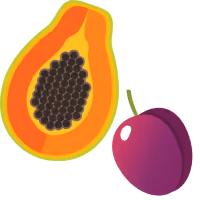 a slice of papaya and plum