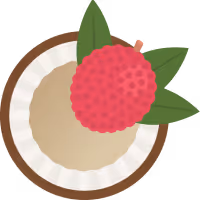Half a coconut with a lychee next to it