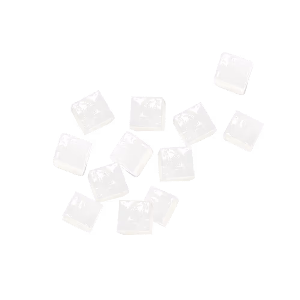 A pile of white nata de coco cubes.