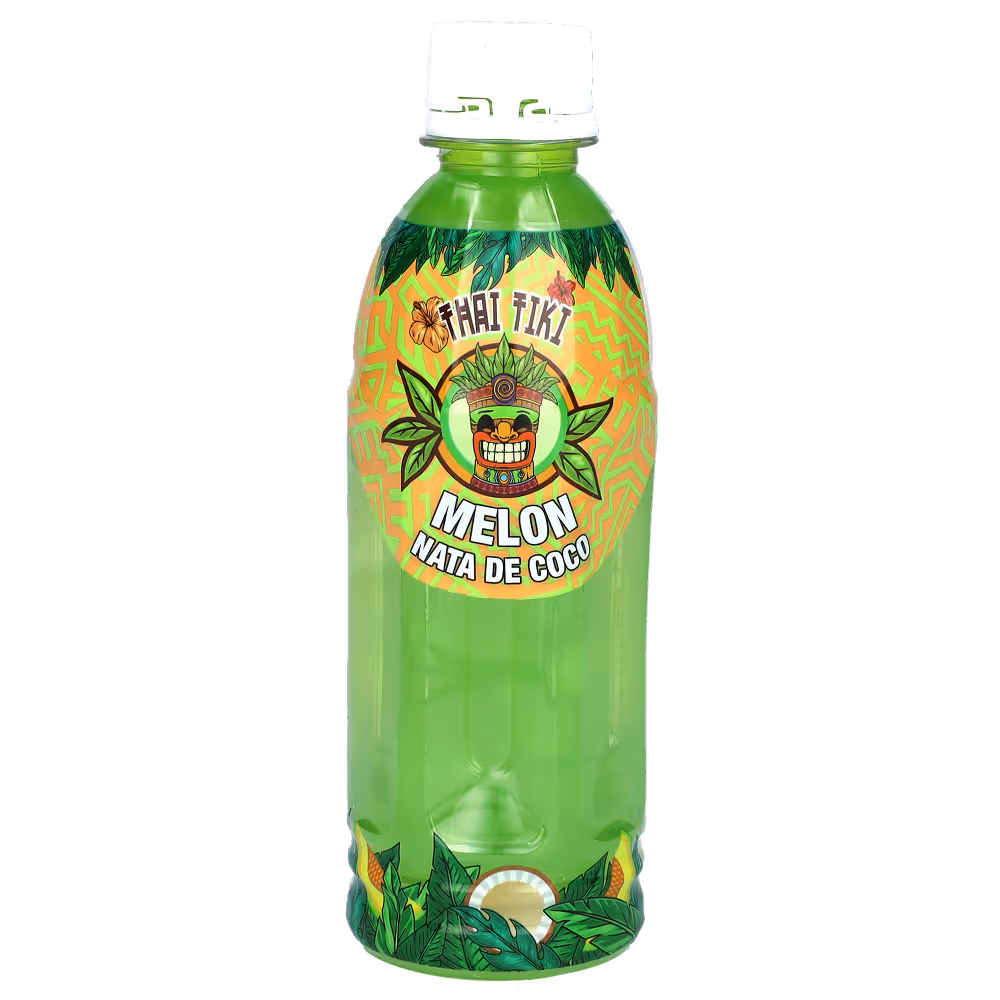 A green bottle of nata de coco Thai Tiki drink with melon flavor