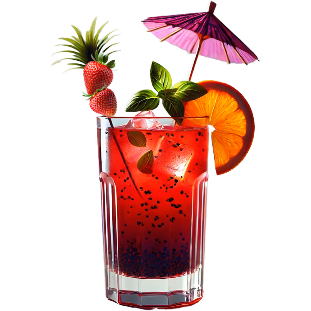 A tropical Thai Tiki mocktail with watermelon basil seed flavor