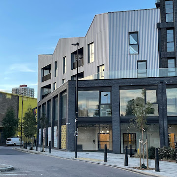 Modern creative studio building in Hackney Wick, East London — home of Cheeky Studio tufting workshop