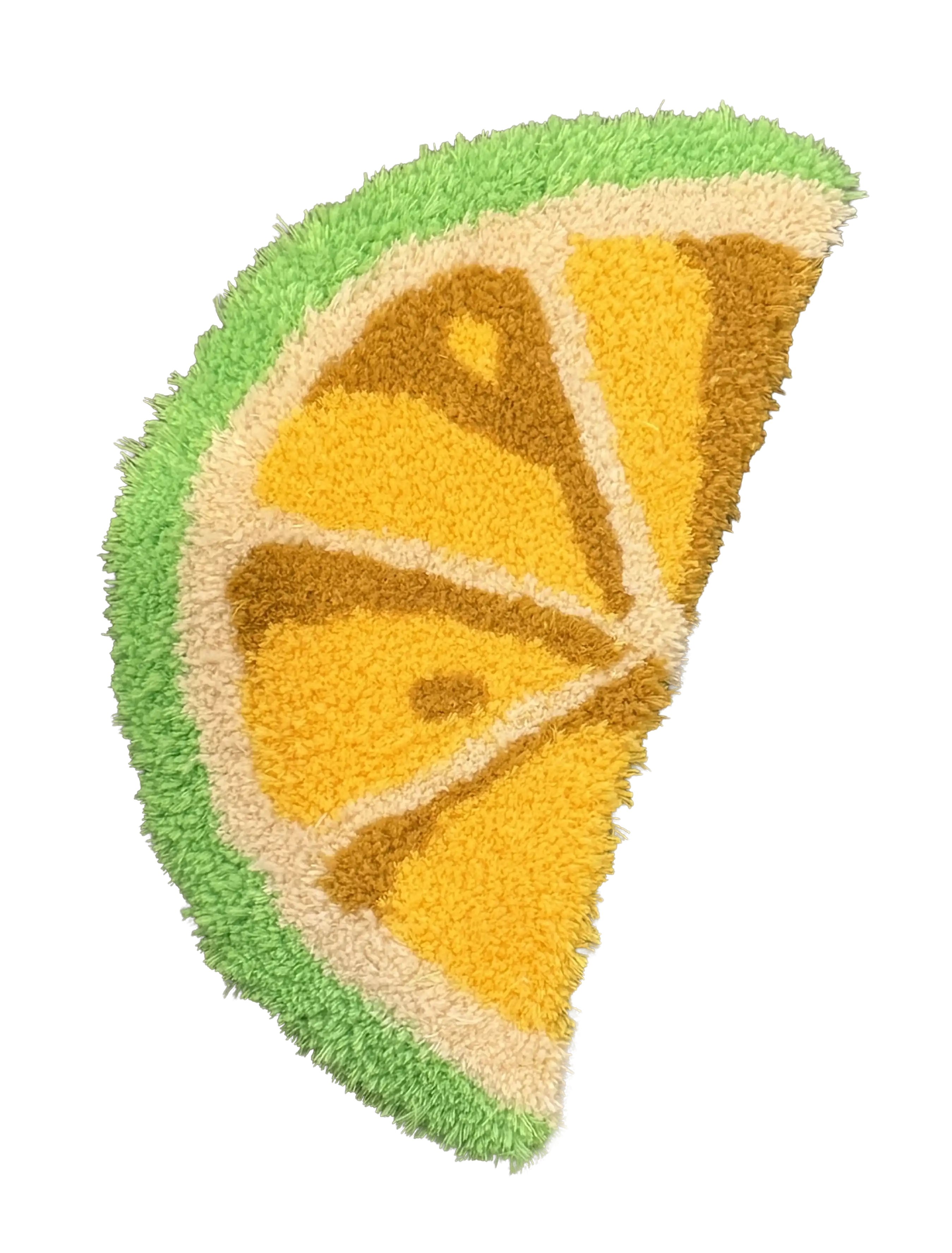 Citrus wedge-shaped tufted rug in yellow, cream and bright green