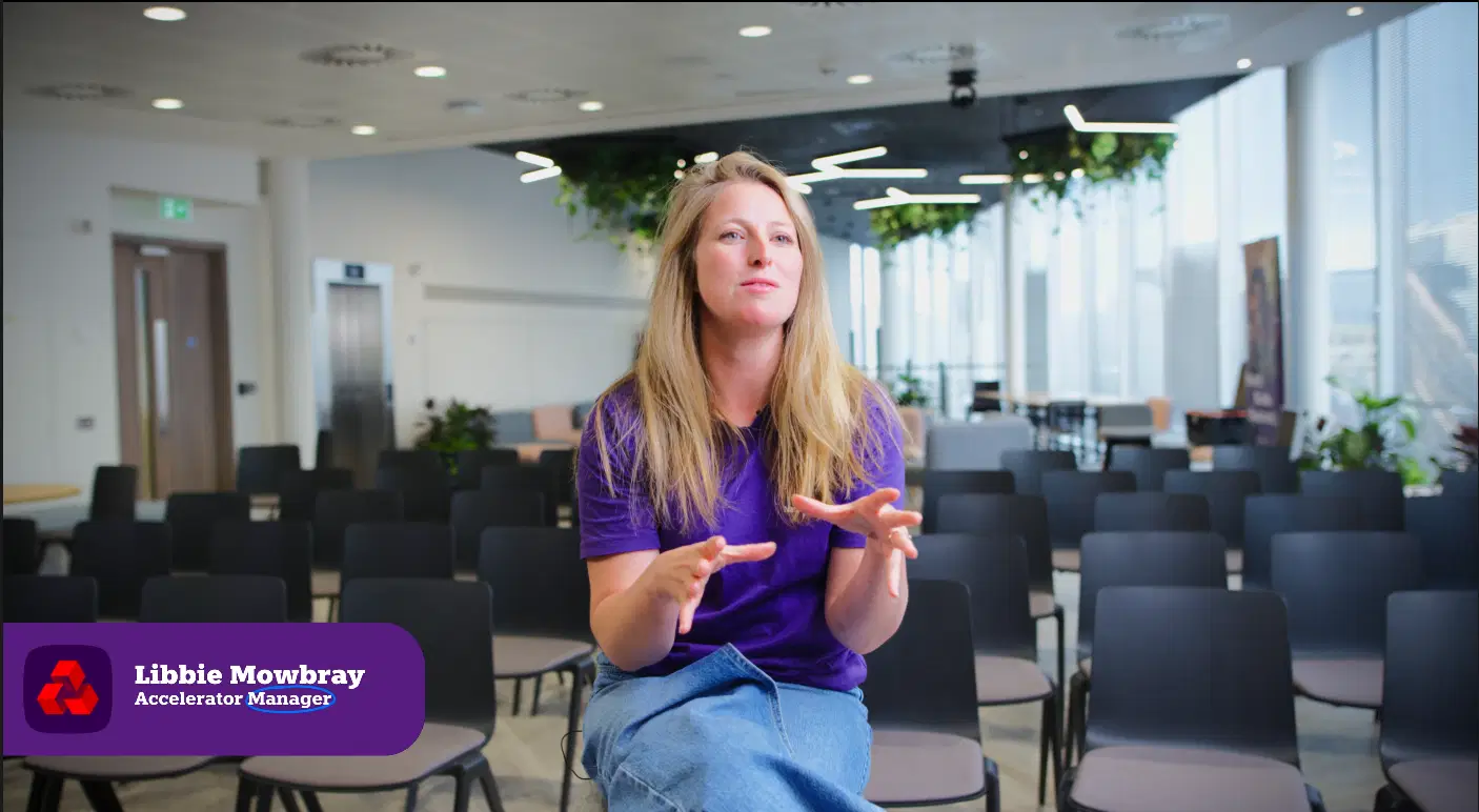 A confident founder sharing her story