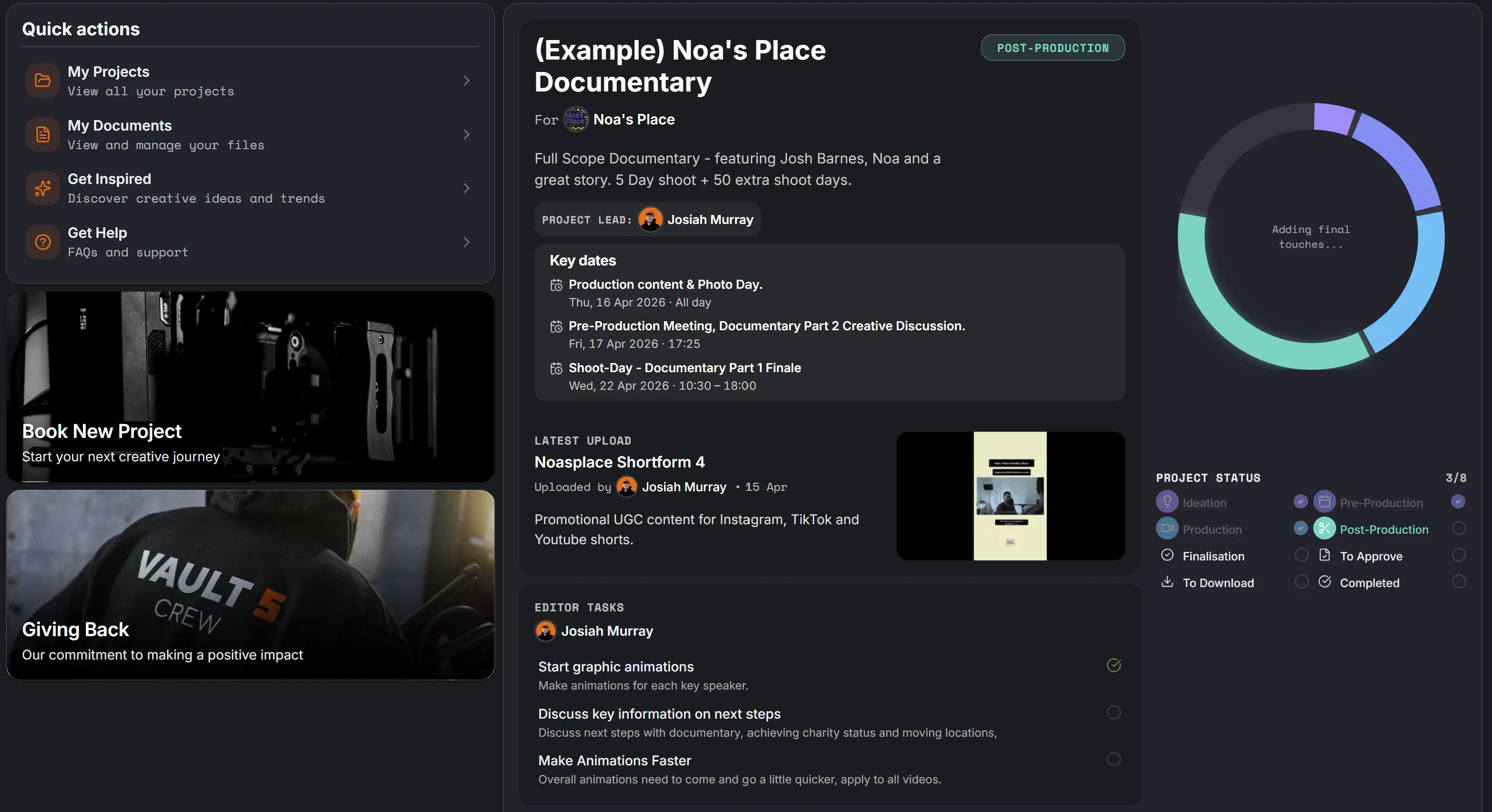 A glimpse into the Vault 5 Video Manager platform.