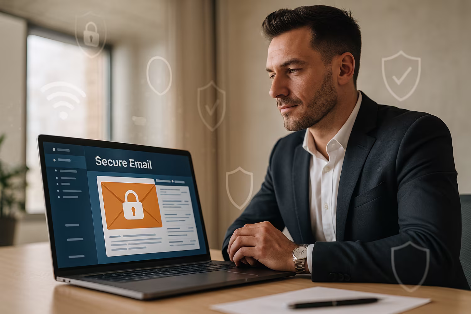 Professional reviewing email security dashboard