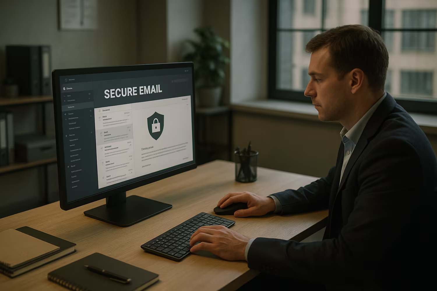 Secure email application on office computer