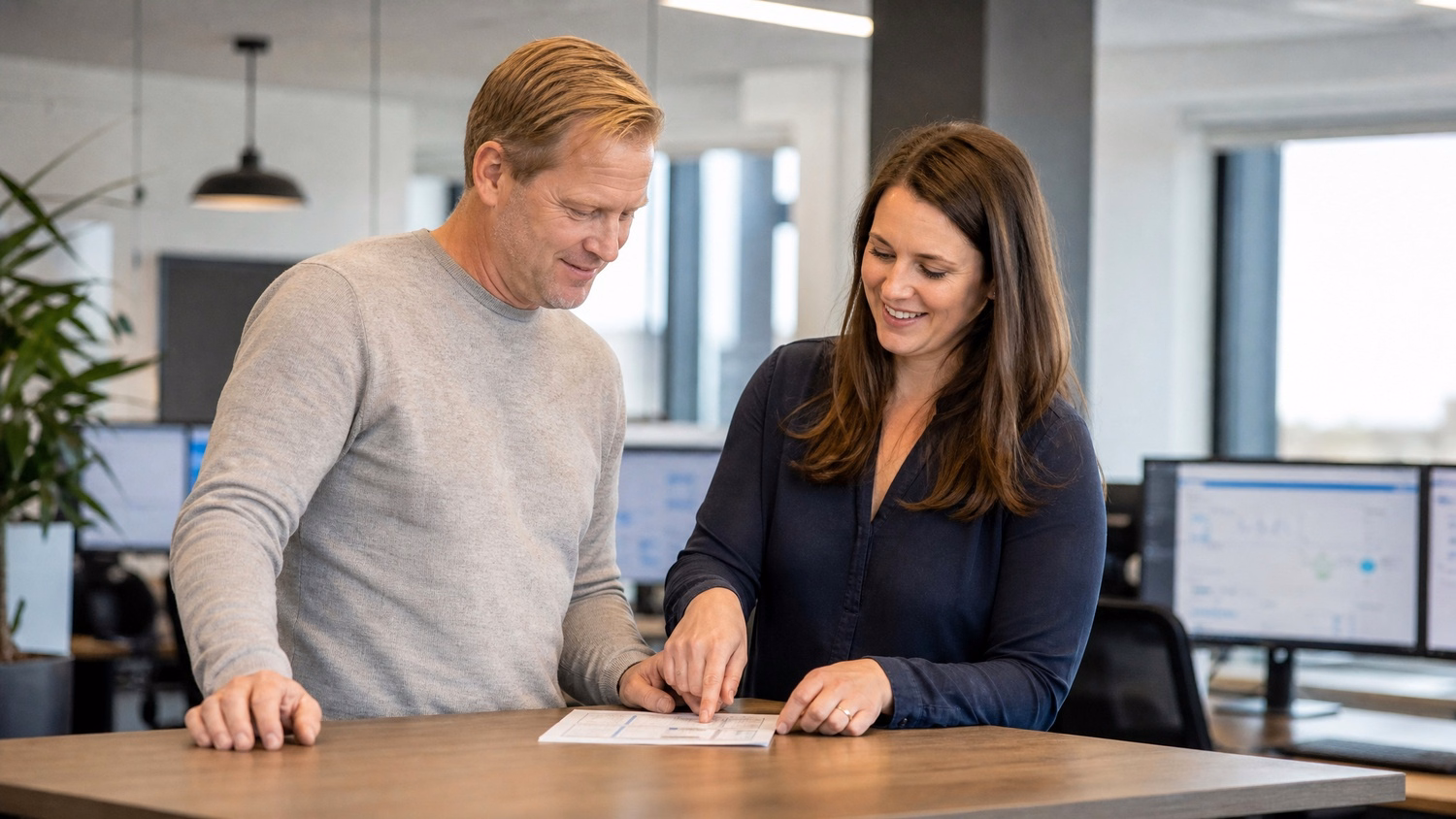Team reviewing cloud cost printout in office kitchen 65 chars