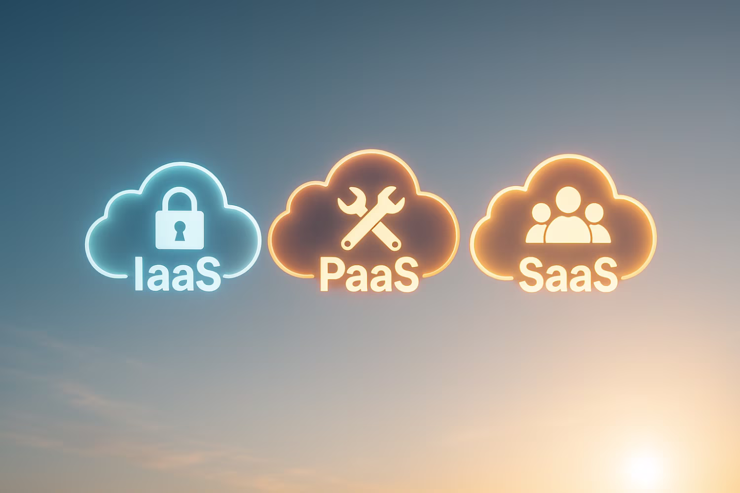 Colored Cloud Icons Representing IaaS, PaaS, SaaS