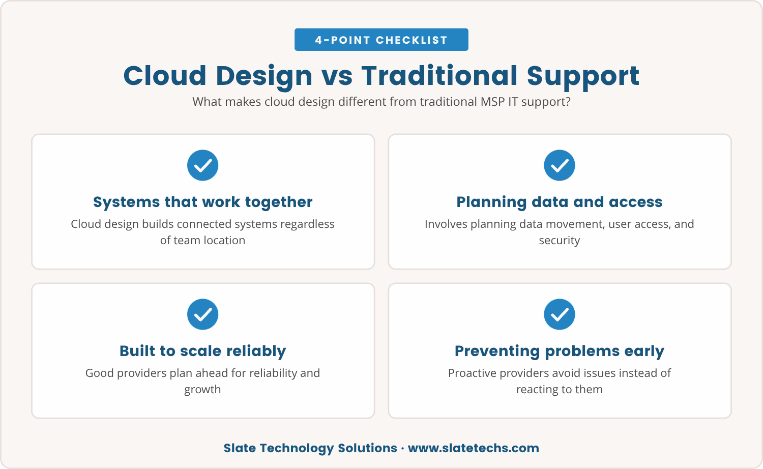 Checklist: Cloud Design vs Traditional Support
