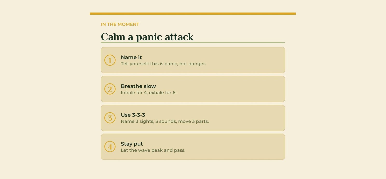 Steps to calm a panic attack in the moment