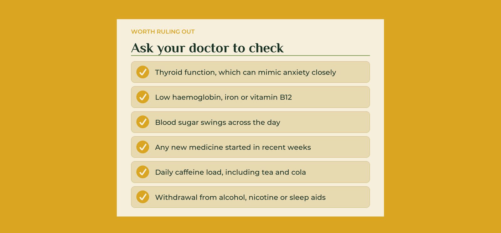Medical causes worth ruling out with your doctor
