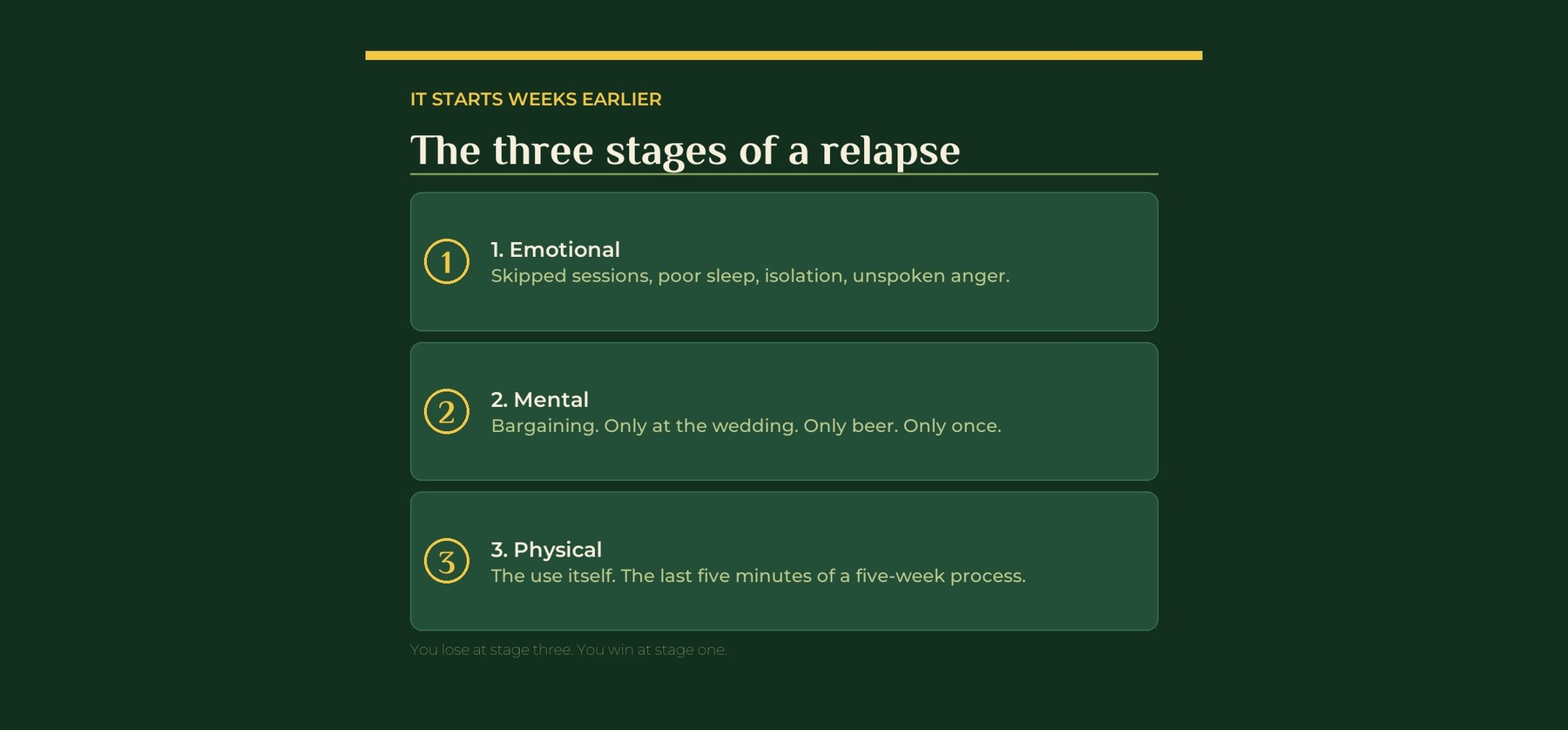 The three stages of a relapse