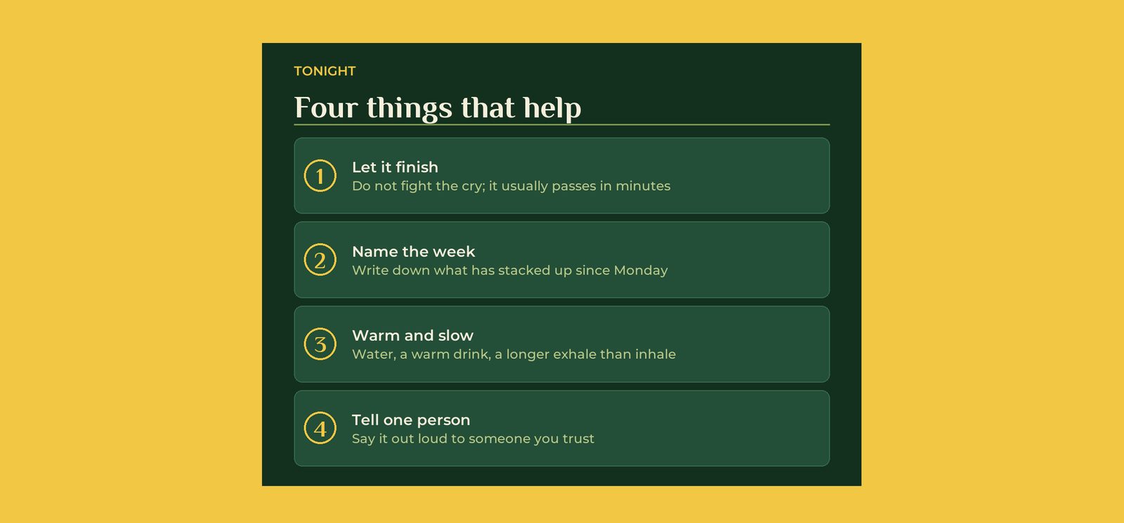 Four things that help tonight