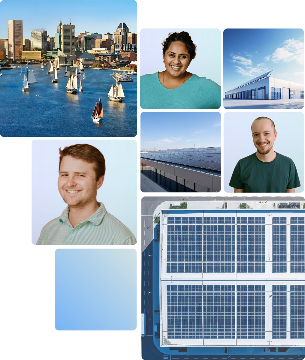 Aerial view of a Maryland commercial rooftop outfitted with a 5 MW community-solar array, helping Baltimore property owners meet the state’s low-to-moderate-income community-solar requirement while lowering BGE bills.