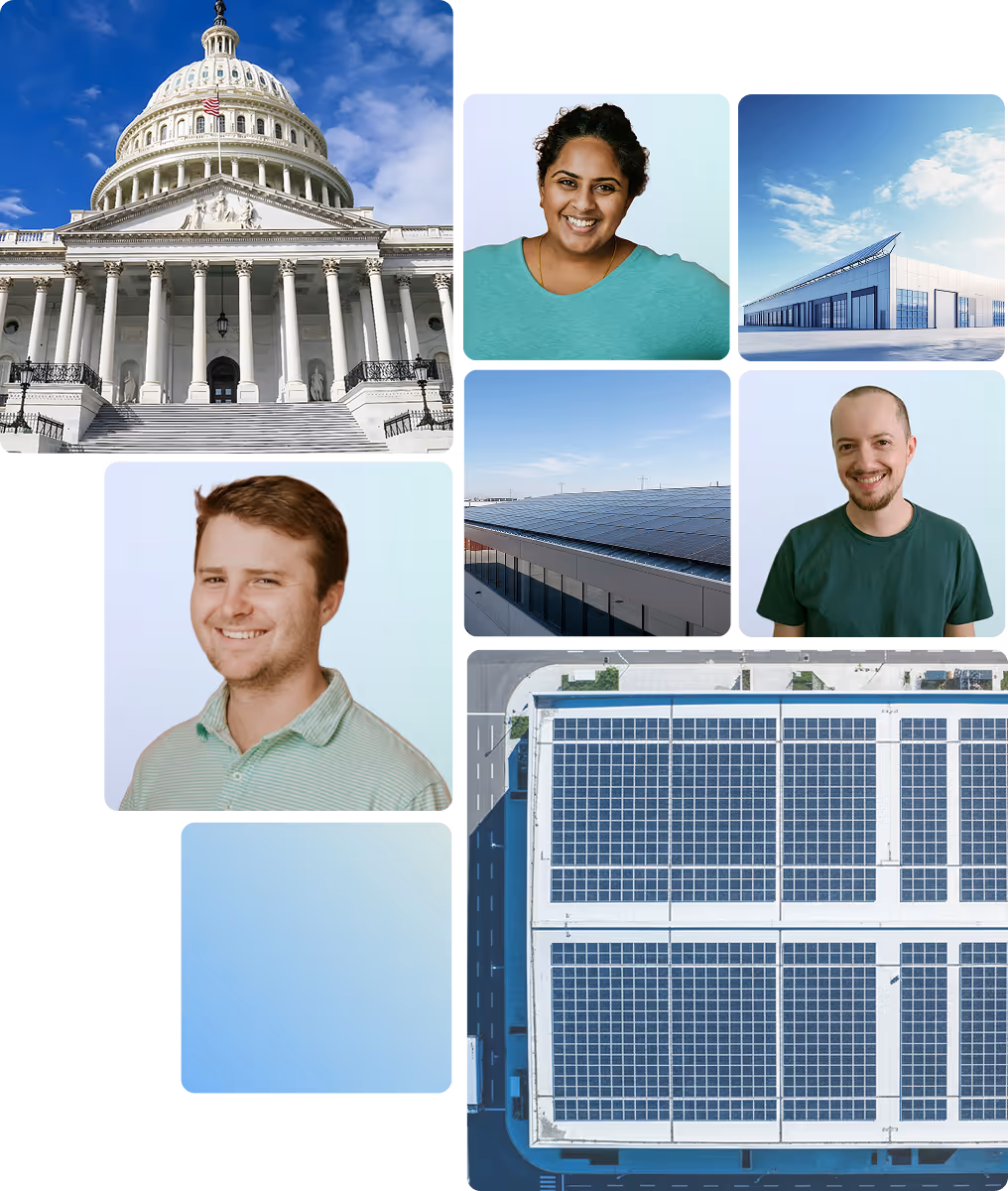 Row of commercial rooftop solar panels on a D.C. warehouse participating in the Pepco Community Renewable Energy Facility (CRE) program, generating clean power for Community Net Metering subscribers.